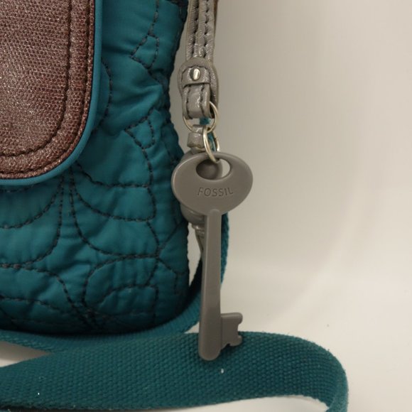 Fossil Key-Per Turquoise Teal Quilted Crossbody - Picture 3 of 6